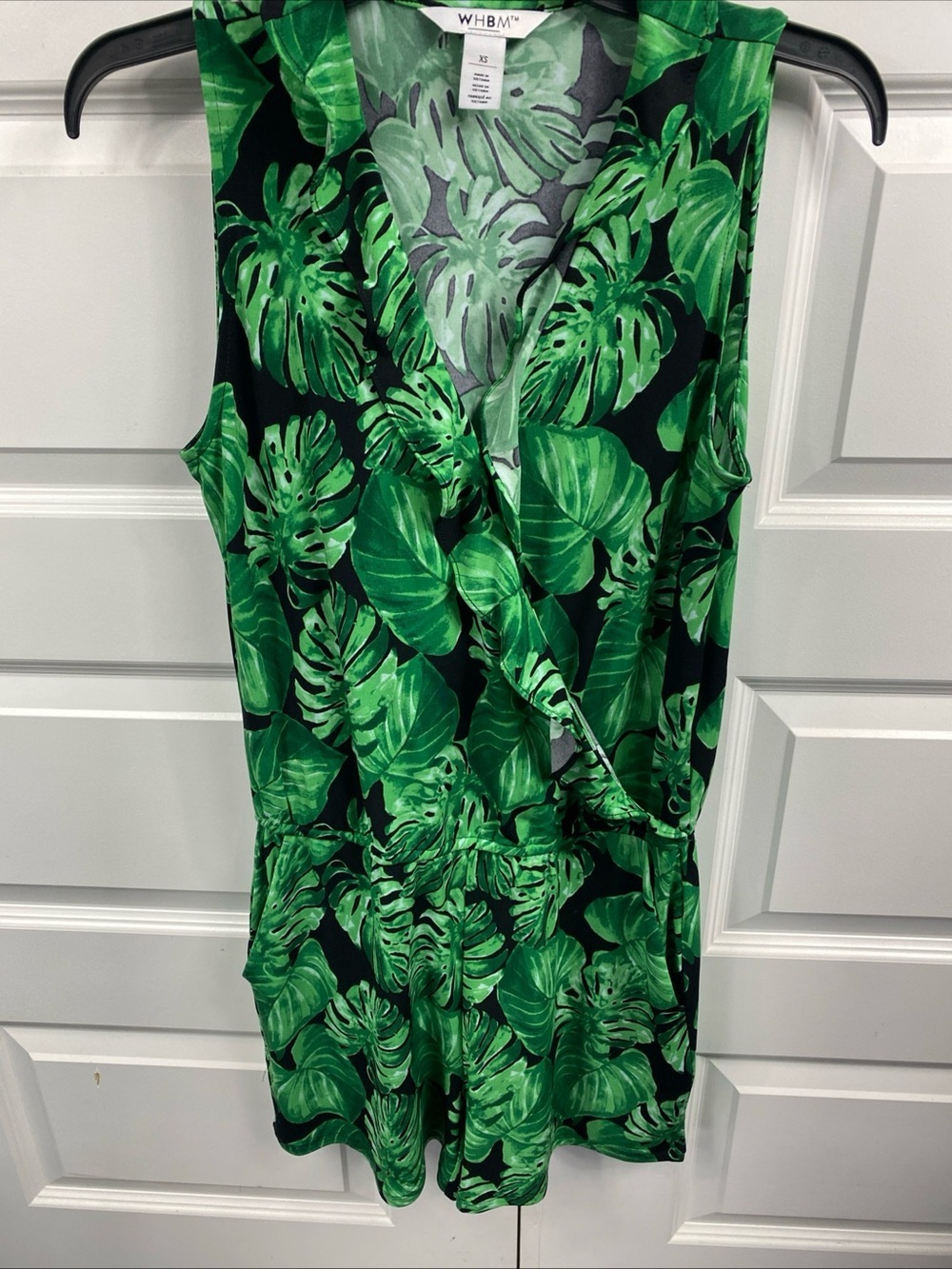 White House Black Market Orchid Palm Leaf Ruffle Summer Romper Tropical XS - Picture 8 of 9
